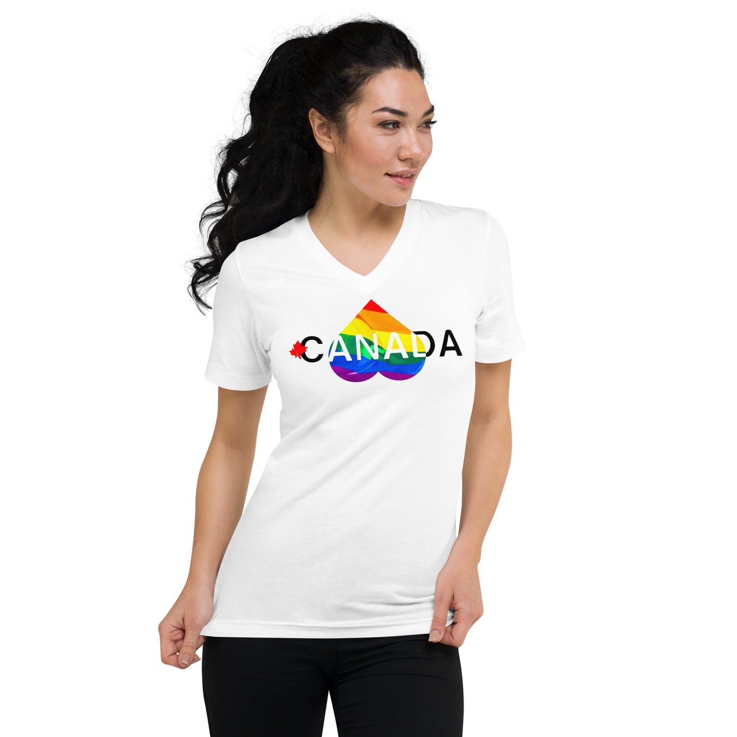 Canada Pride White Print Unisex V-Neck T-Shirt