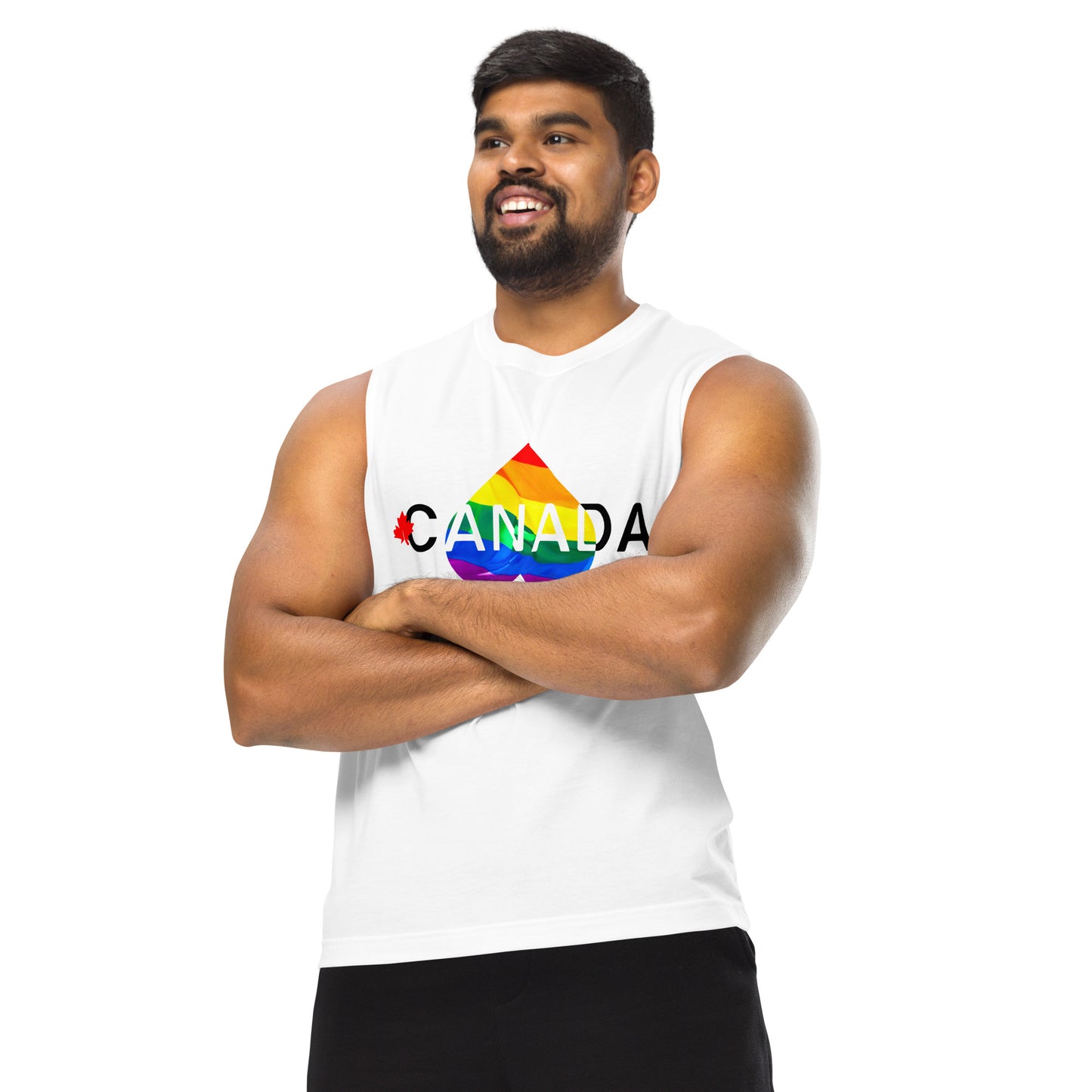 Canada Pride White Print Muscle Shirt