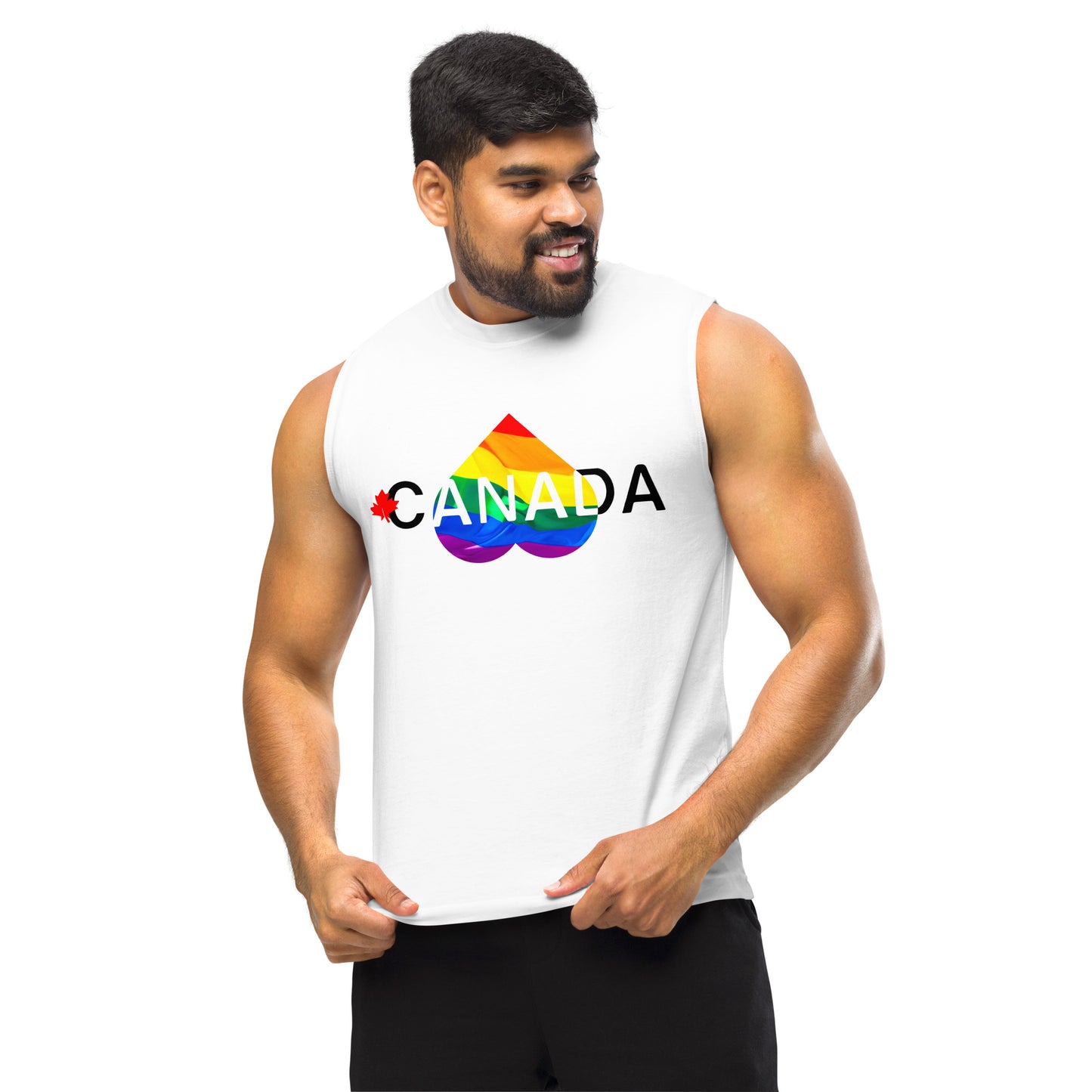 Canada Pride White Print Muscle Shirt